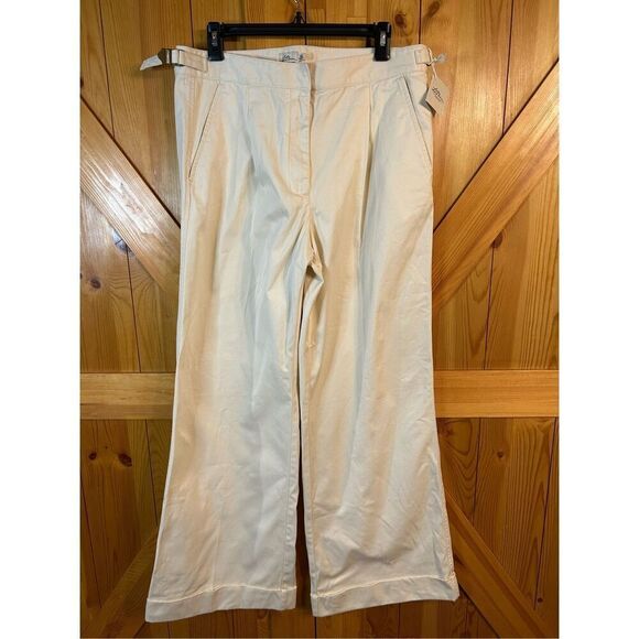 LL Bean Womens Pants Womens 12 Cream Wide Leg NWT (0419) - Picture 1 of 7